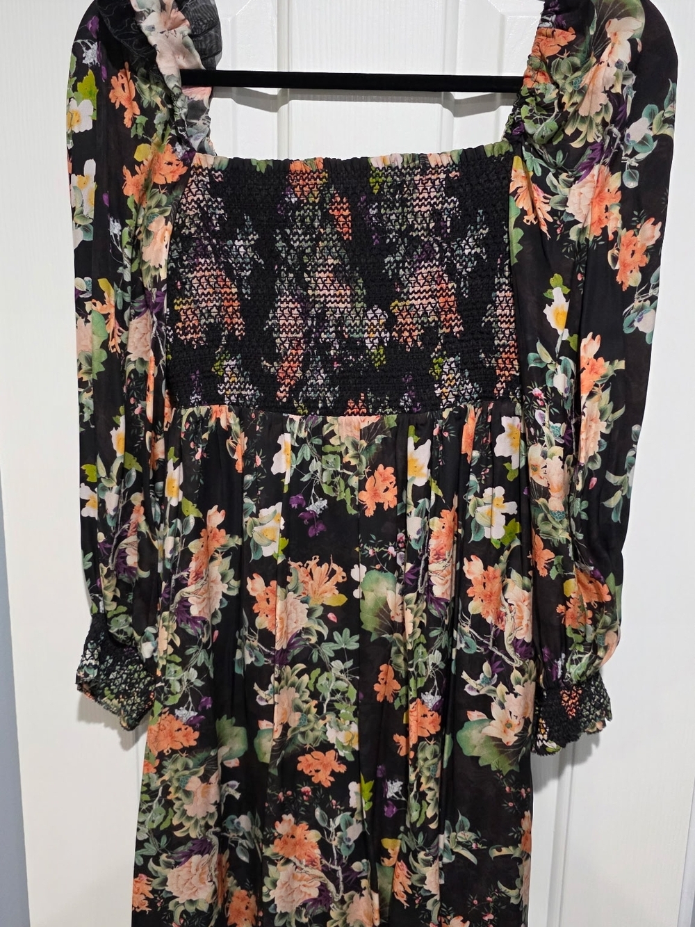 Alice + Olivia Black Floral Smocked Mini Dress - Picture 6 of 6